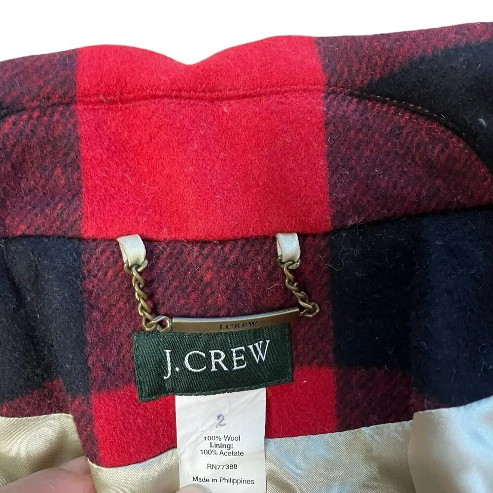 J Crew Womens 2 Red Black Buffalo Plaid Wool‎ Peacoat Fall Lumberjack - Picture 6 of 16
